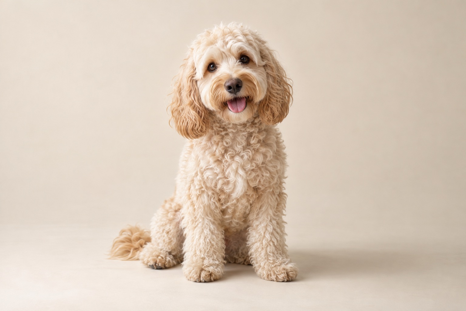 Illustrative portrait of a cream curly-coated dog